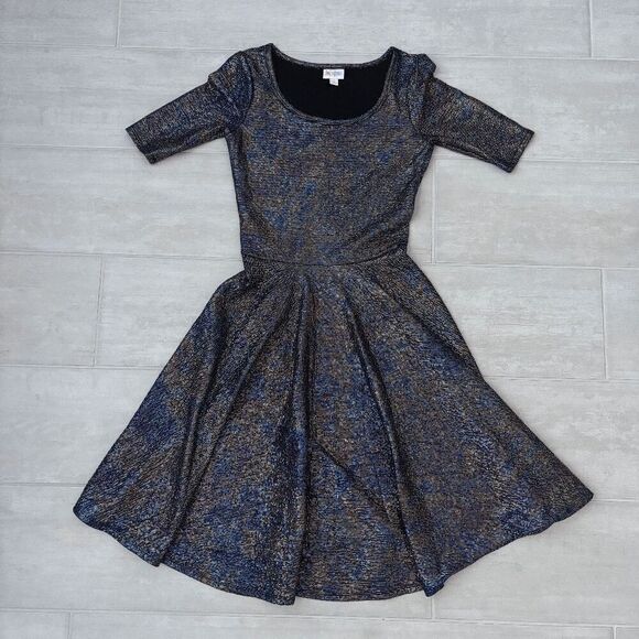 Lularoe Elegant Nicole Dress Rainbow Mermaid Swing Shimmer Iridescent Oil Slick - Picture 1 of 8